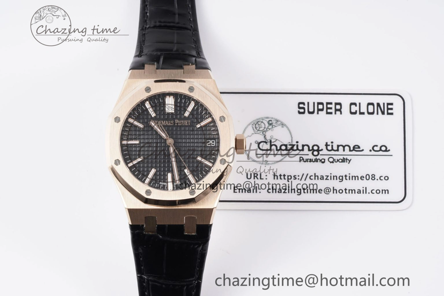 Unisex Royal Oak 41mm 15510 “50th Anniversary” RG APSF 1:1 Best Edition Black Dial on Black Leather Strap SA4302 Super Clone 4589