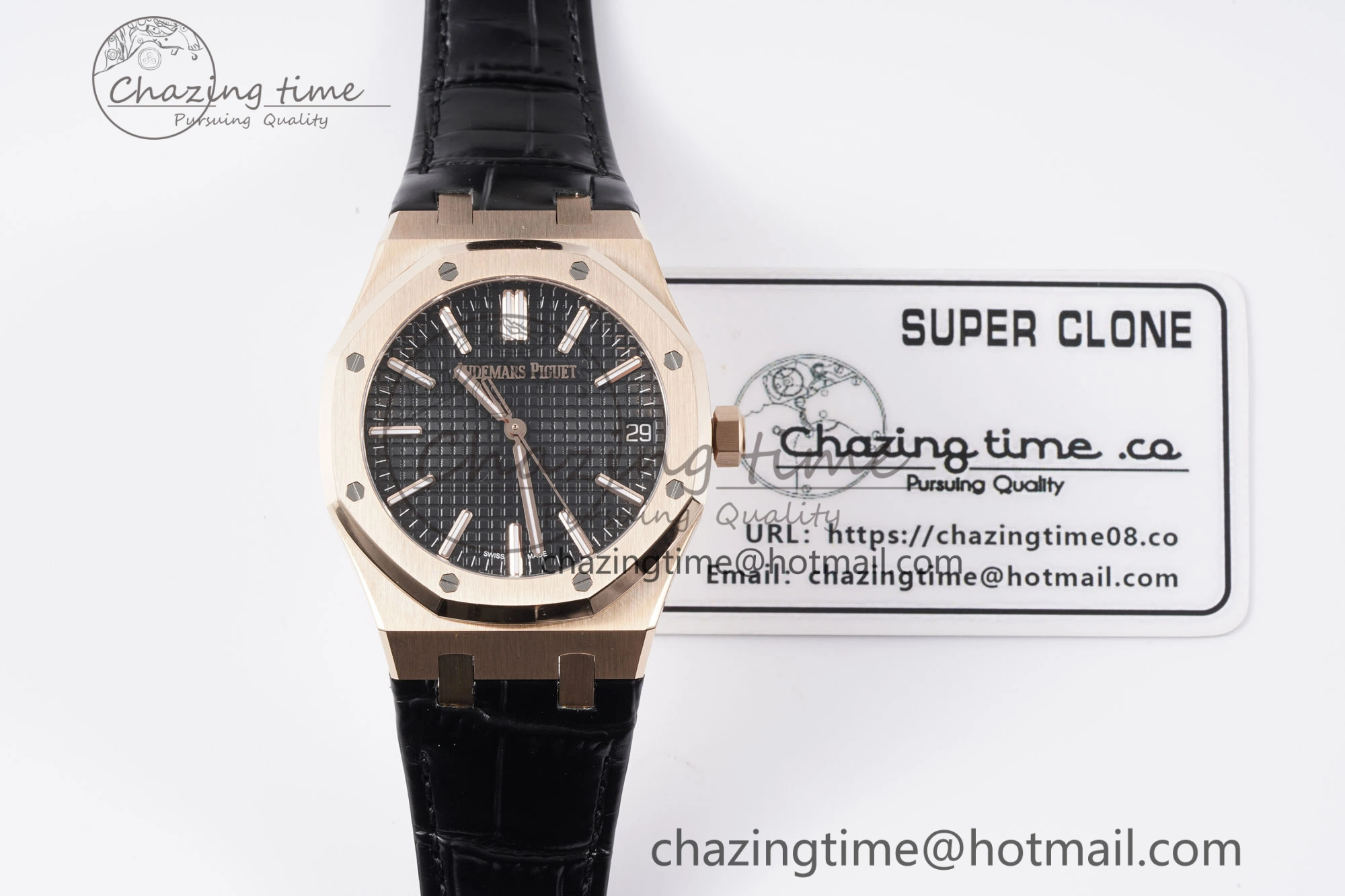 Unisex Royal Oak 41mm 15510 “50th Anniversary” RG APSF 1:1 Best Edition Black Dial on Black Leather Strap SA4302 Super Clone 4589
