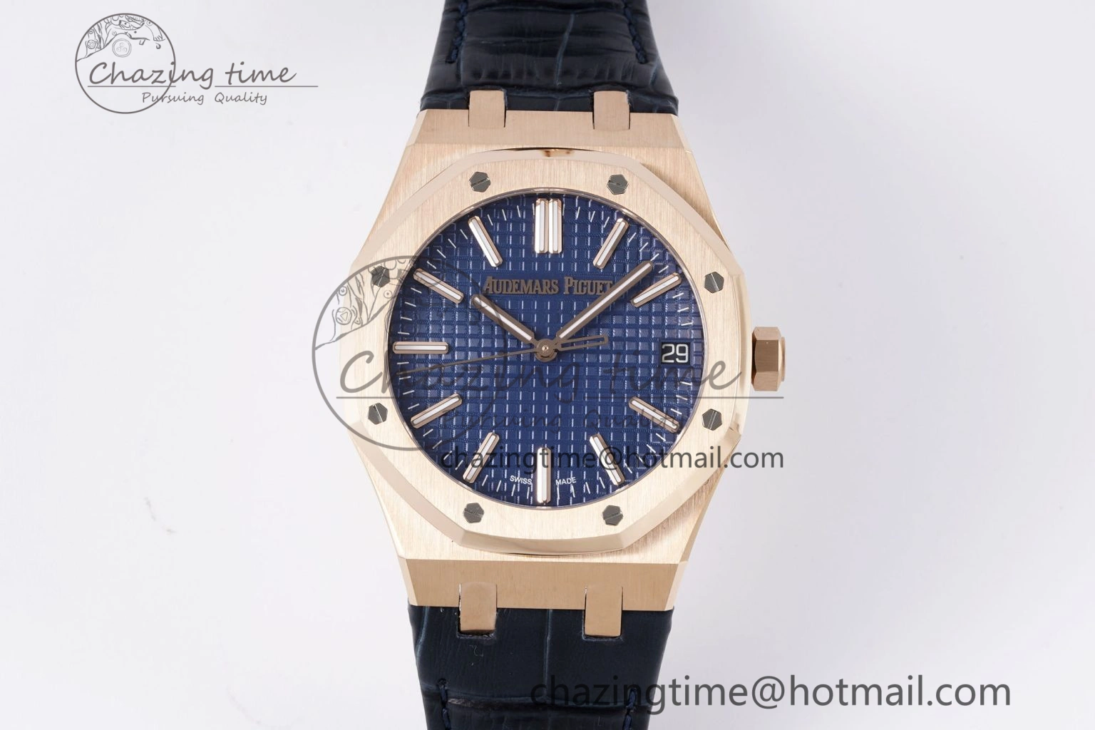 Royal Oak 41mm 15510 “50th Anniversary” RG APSF 1:1 Best Edition Black Dial on Blue Leather Strap SA4302 Super Clone Compact 4592