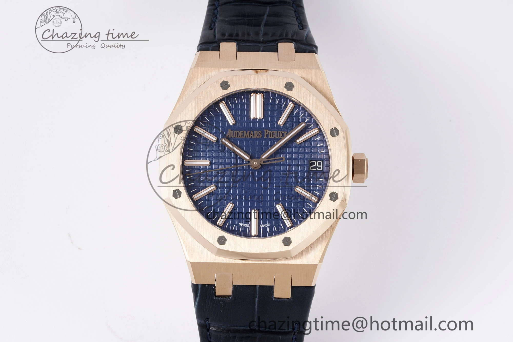 Royal Oak 41mm 15510 “50th Anniversary” RG APSF 1:1 Best Edition Black Dial on Blue Leather Strap SA4302 Super Clone Compact 4592