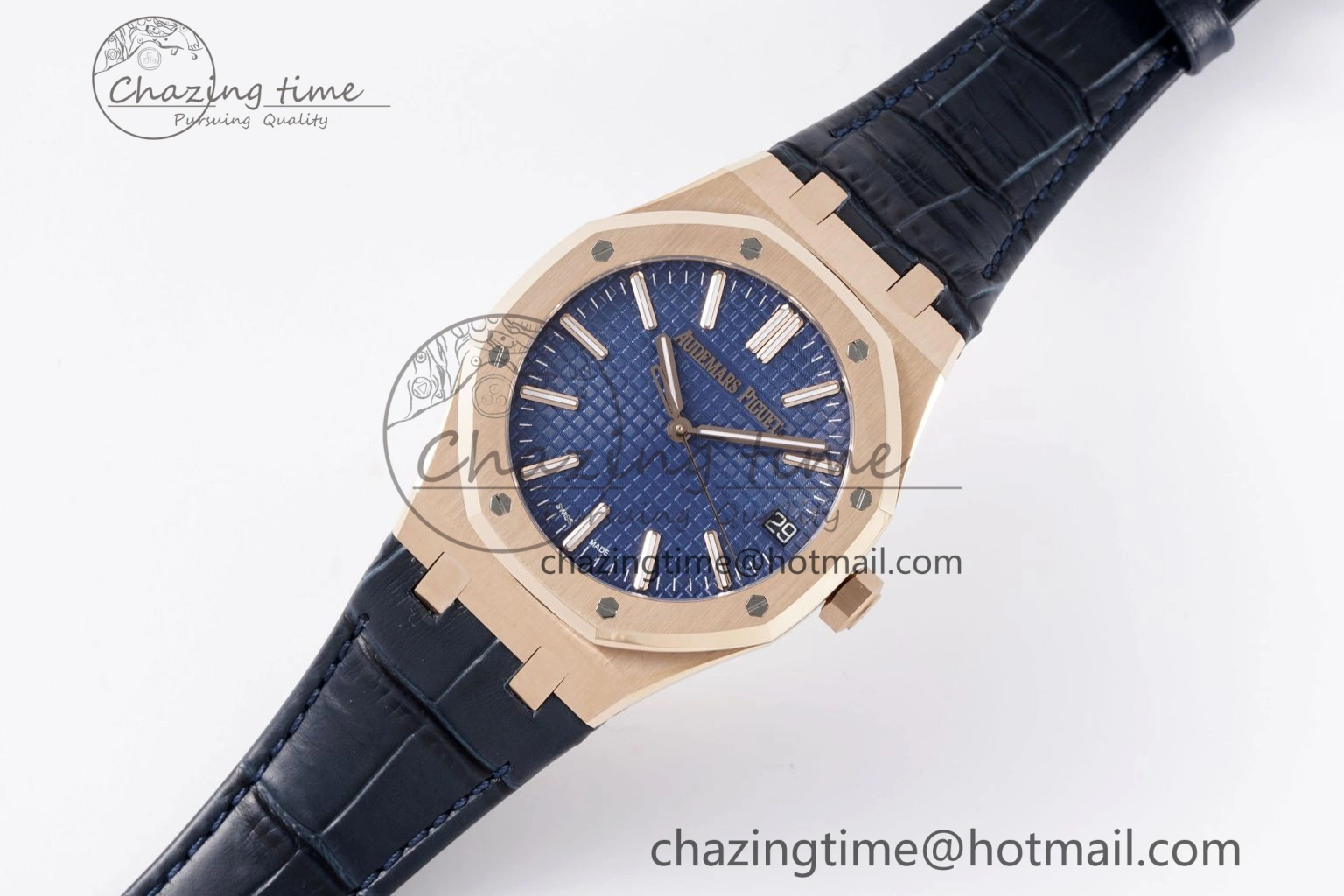Royal Oak 41mm 15510 “50th Anniversary” RG APSF 1:1 Best Edition Black Dial on Blue Leather Strap SA4302 Super Clone Compact 4592