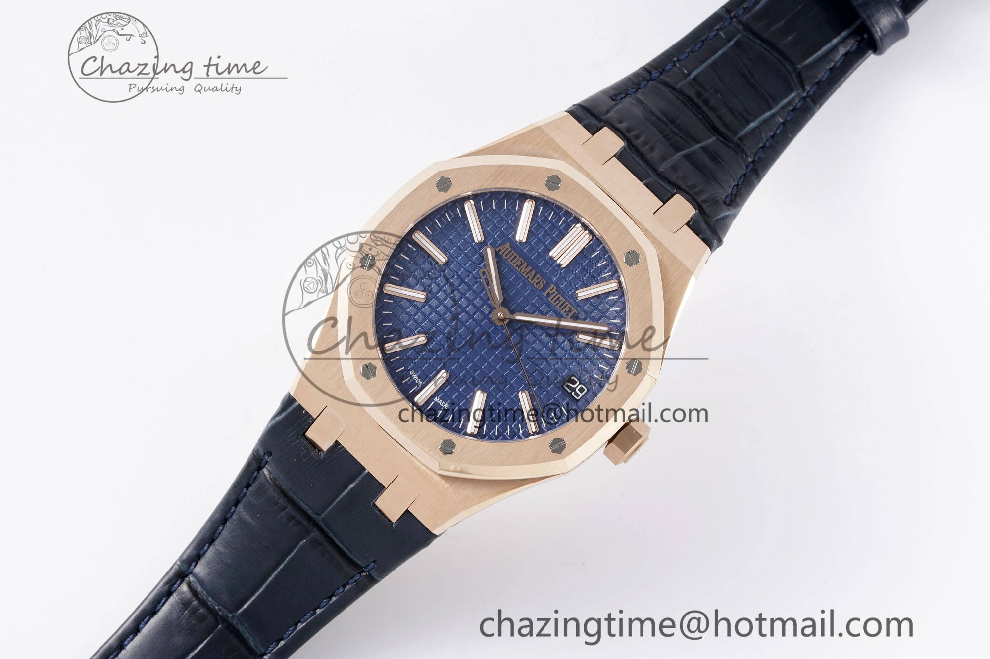 Royal Oak 41mm 15510 “50th Anniversary” RG APSF 1:1 Best Edition Black Dial on Blue Leather Strap SA4302 Super Clone Compact 4592
