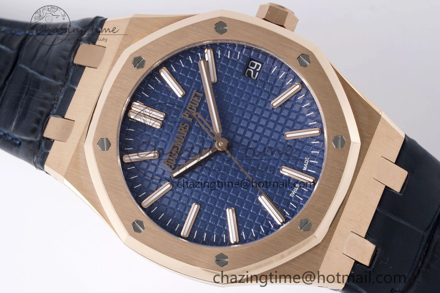 Royal Oak 41mm 15510 “50th Anniversary” RG APSF 1:1 Best Edition Black Dial on Blue Leather Strap SA4302 Super Clone Compact 4592