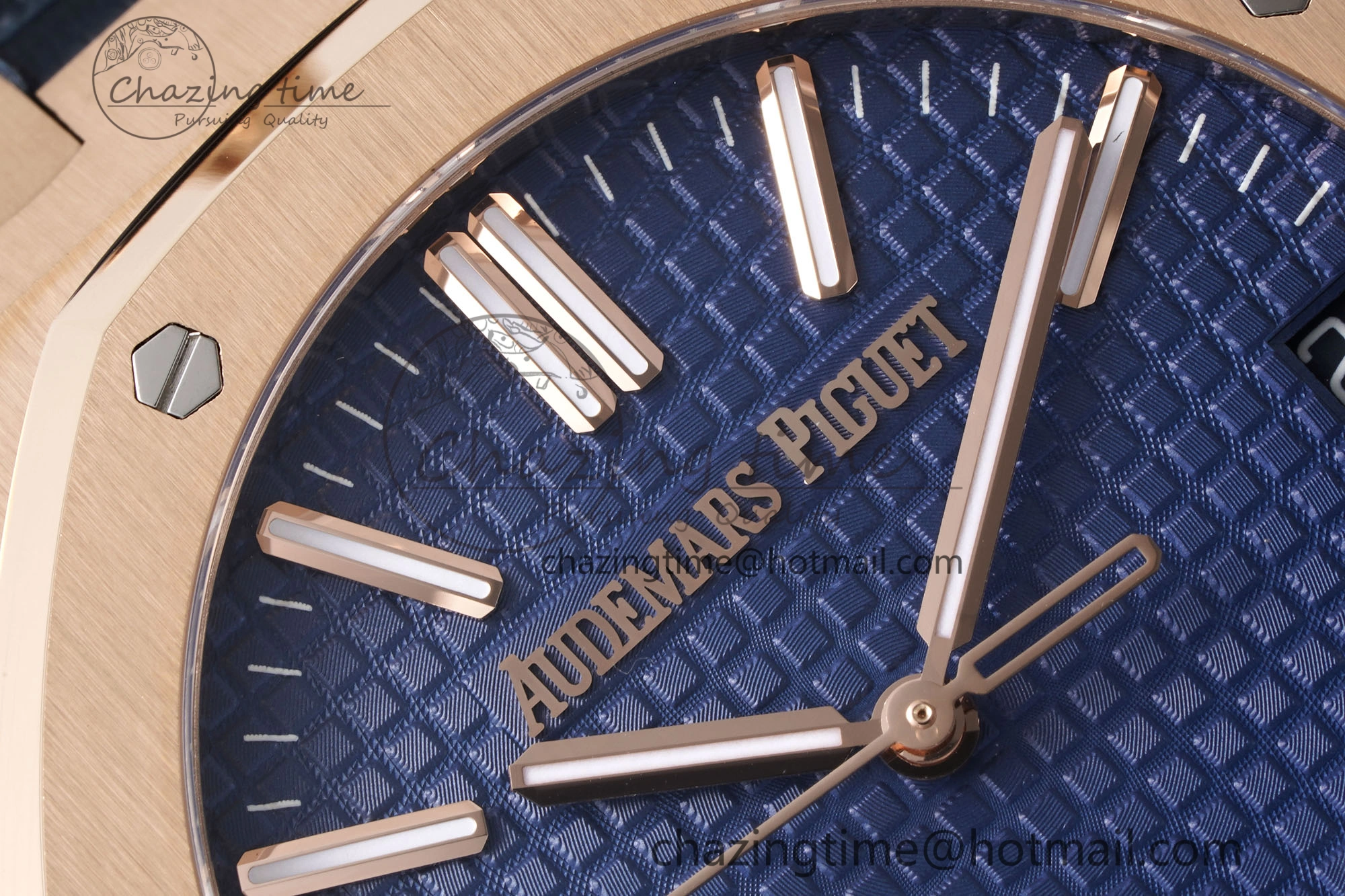 Royal Oak 41mm 15510 “50th Anniversary” RG APSF 1:1 Best Edition Black Dial on Blue Leather Strap SA4302 Super Clone Compact 4592