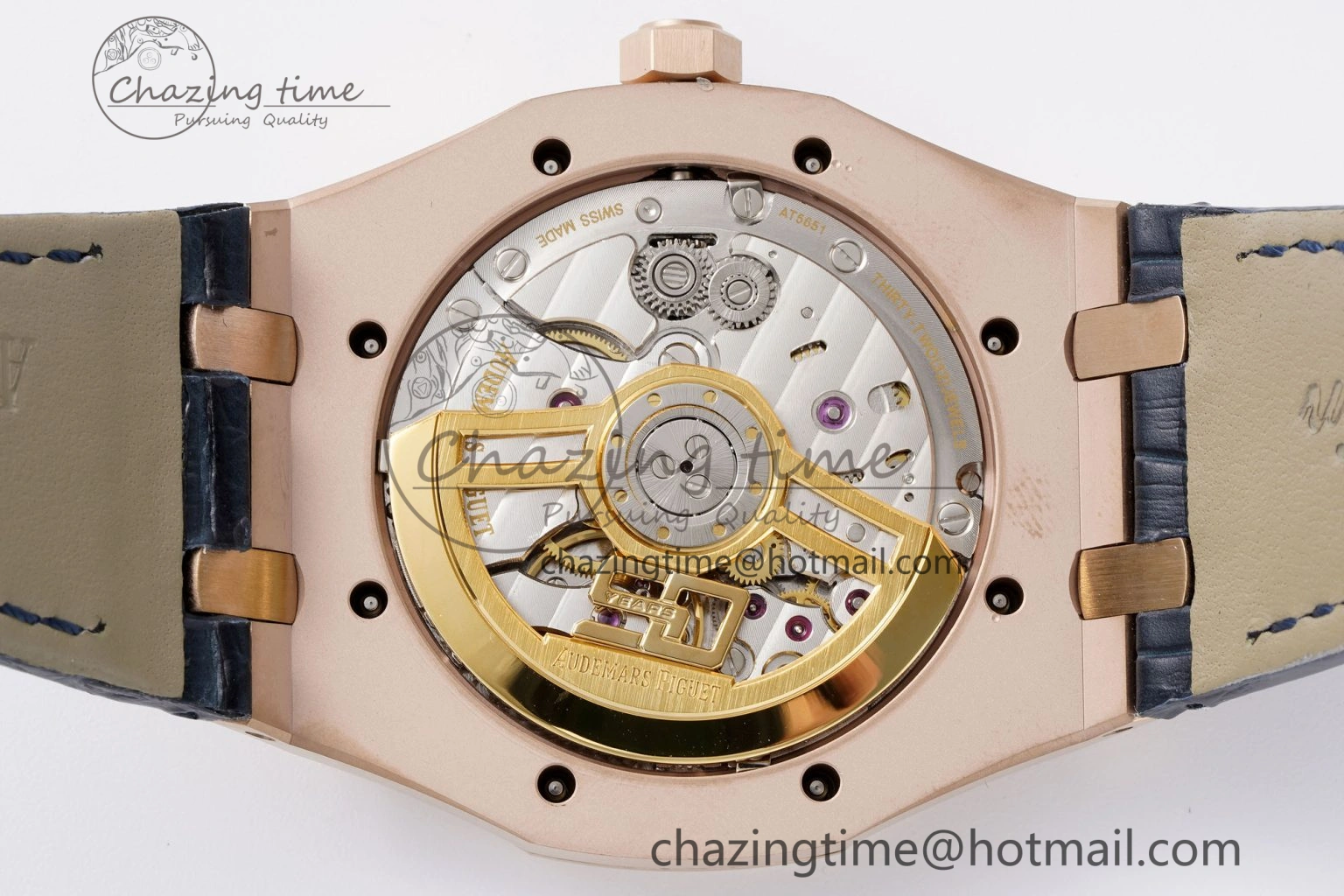 Royal Oak 41mm 15510 “50th Anniversary” RG APSF 1:1 Best Edition Black Dial on Blue Leather Strap SA4302 Super Clone Compact 4592