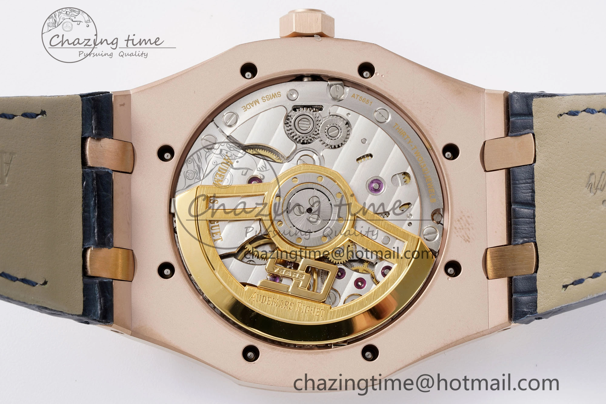 Royal Oak 41mm 15510 “50th Anniversary” RG APSF 1:1 Best Edition Black Dial on Blue Leather Strap SA4302 Super Clone Compact 4592