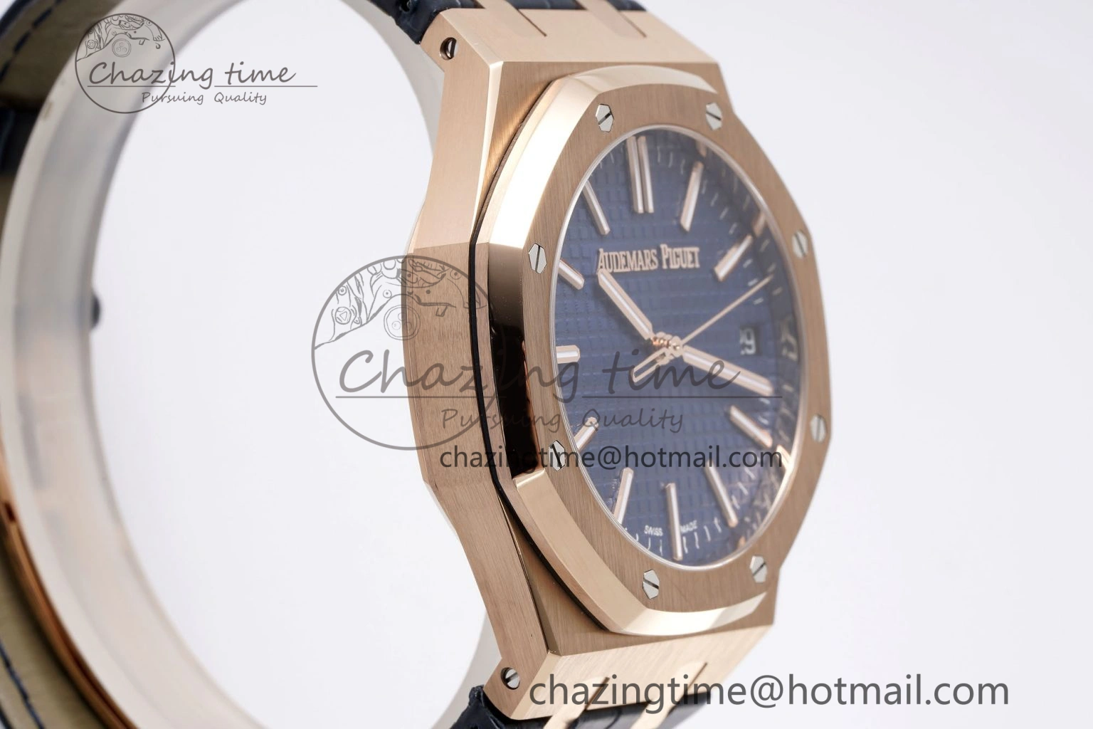 Royal Oak 41mm 15510 “50th Anniversary” RG APSF 1:1 Best Edition Black Dial on Blue Leather Strap SA4302 Super Clone Compact 4592