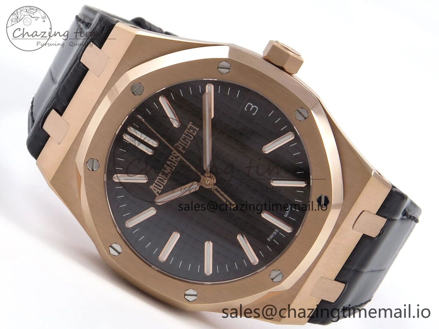 Stretchable Royal Oak 41mm 15510 “50th Anniversary” RG IPF 1:1 Best Edition Black Textured Dial on Black Leather Strap SA4302 Super Clone 4381