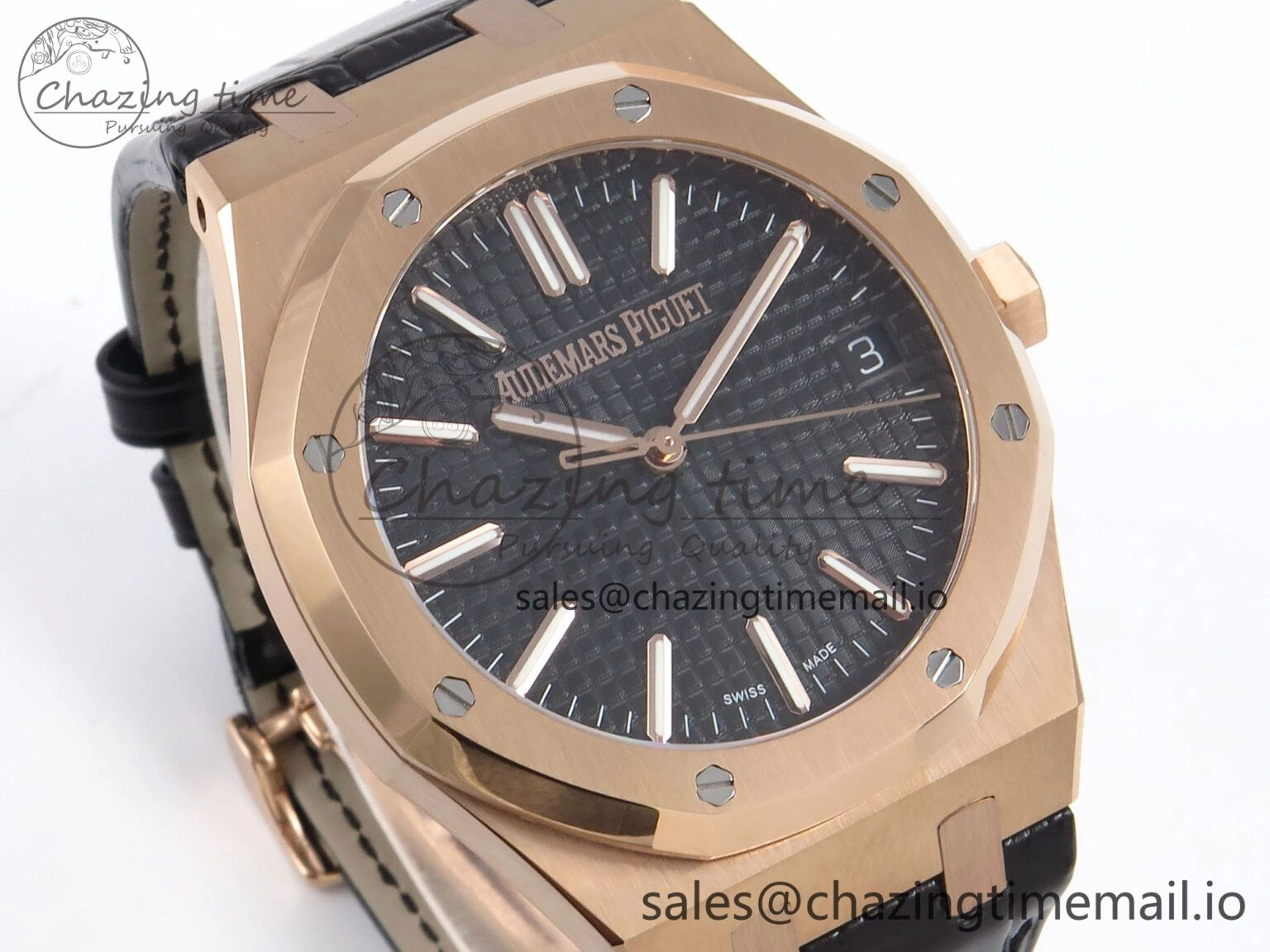Stretchable Royal Oak 41mm 15510 “50th Anniversary” RG IPF 1:1 Best Edition Black Textured Dial on Black Leather Strap SA4302 Super Clone 4381