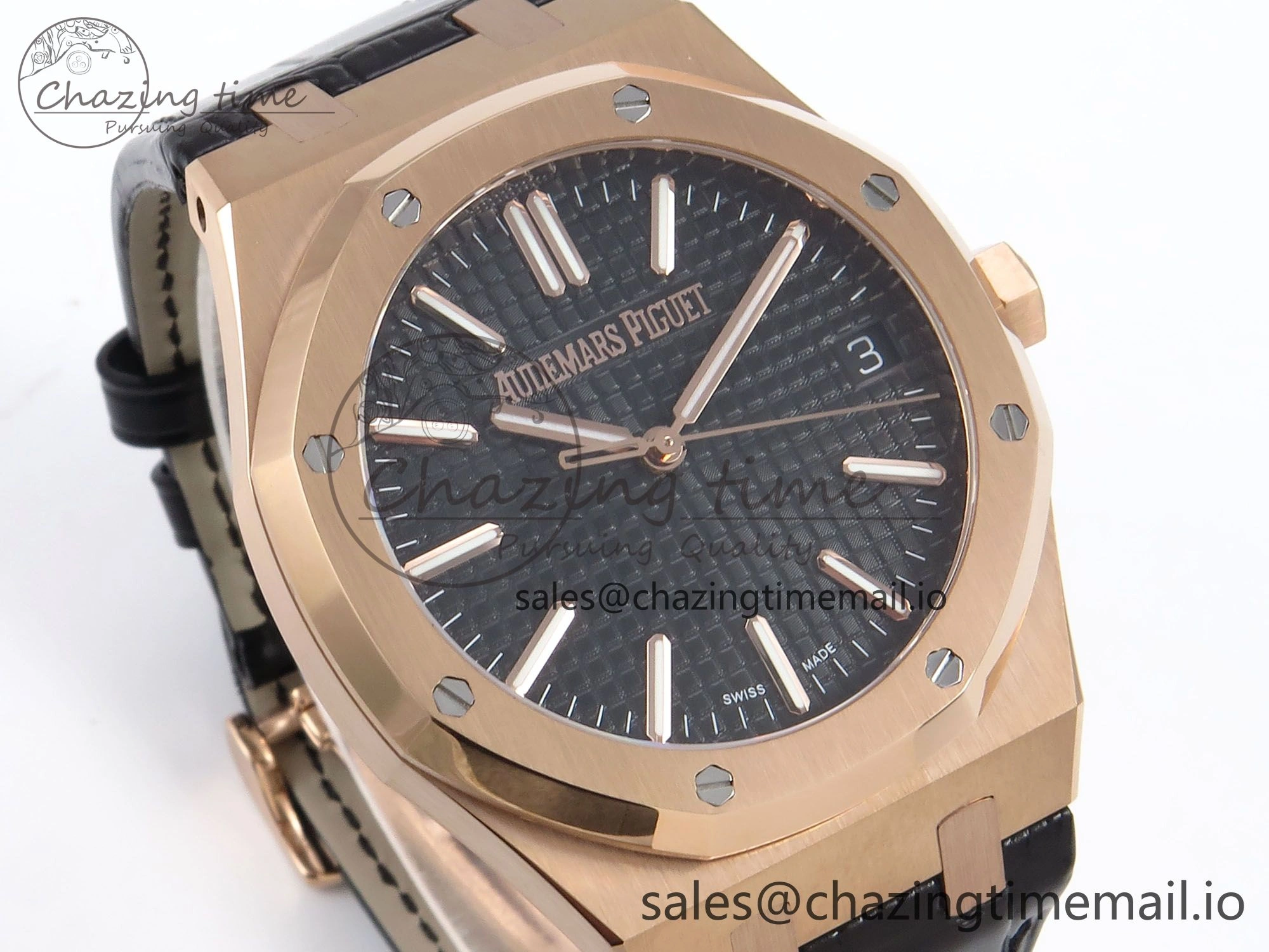 Stretchable Royal Oak 41mm 15510 “50th Anniversary” RG IPF 1:1 Best Edition Black Textured Dial on Black Leather Strap SA4302 Super Clone 4381