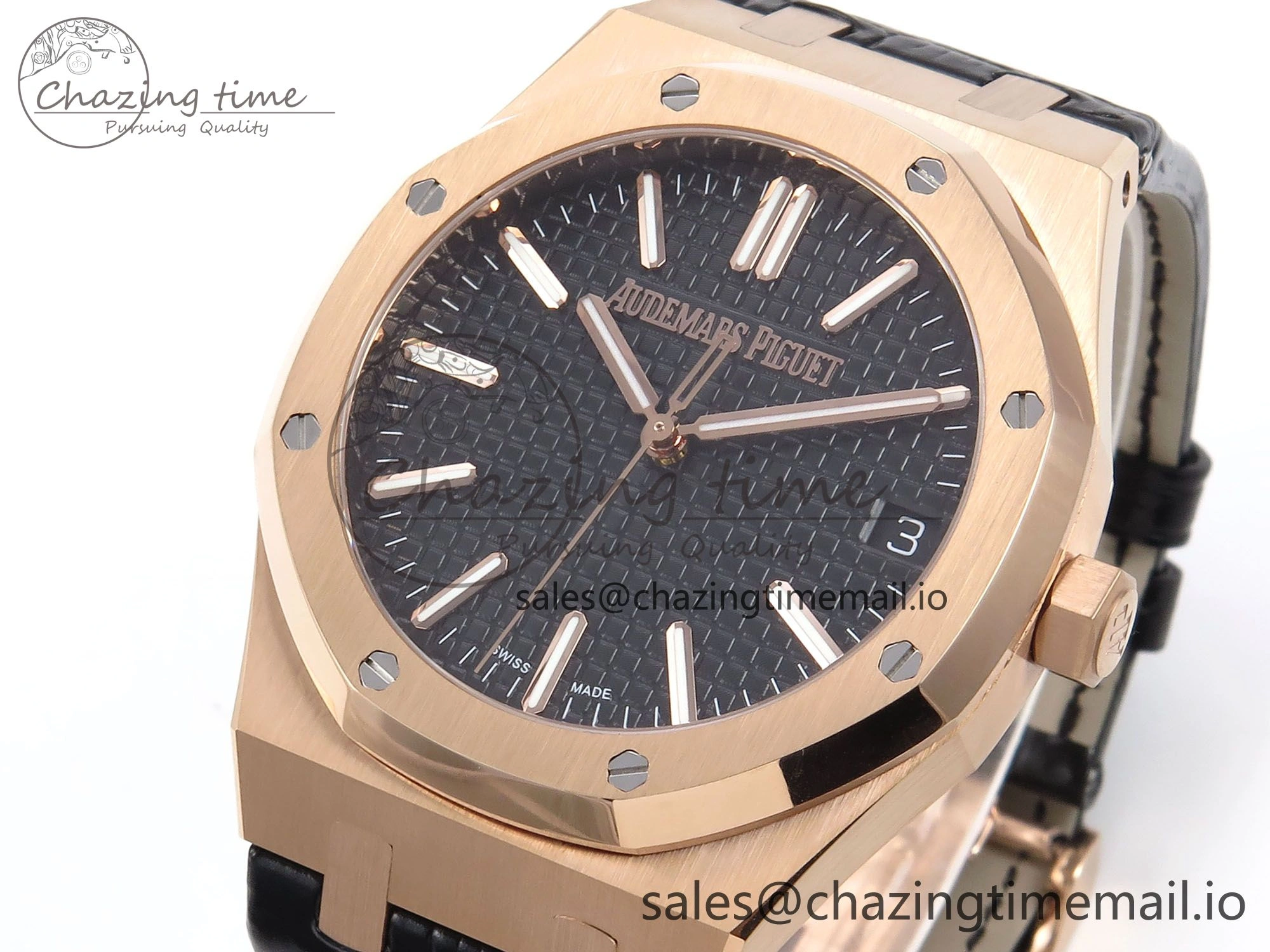 Stretchable Royal Oak 41mm 15510 “50th Anniversary” RG IPF 1:1 Best Edition Black Textured Dial on Black Leather Strap SA4302 Super Clone 4381