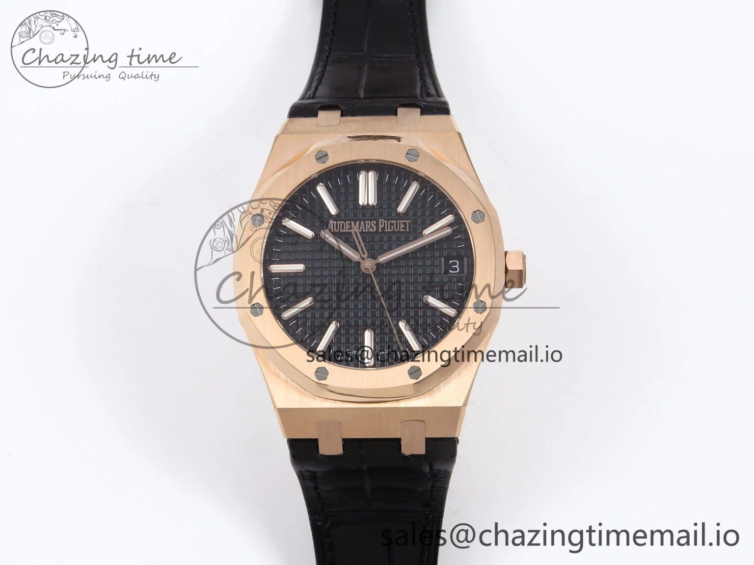 Stretchable Royal Oak 41mm 15510 “50th Anniversary” RG IPF 1:1 Best Edition Black Textured Dial on Black Leather Strap SA4302 Super Clone 4381