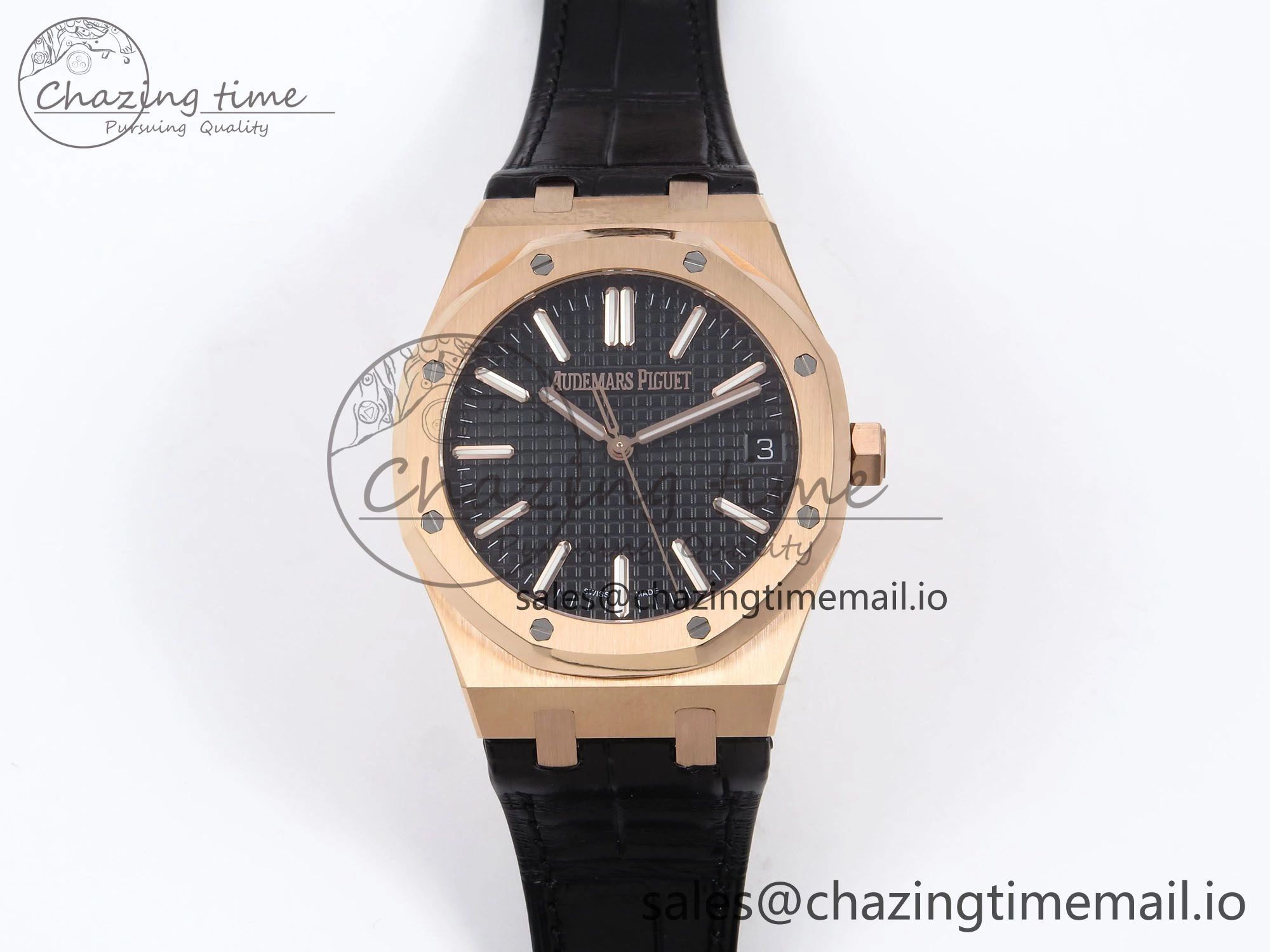 Stretchable Royal Oak 41mm 15510 “50th Anniversary” RG IPF 1:1 Best Edition Black Textured Dial on Black Leather Strap SA4302 Super Clone 4381