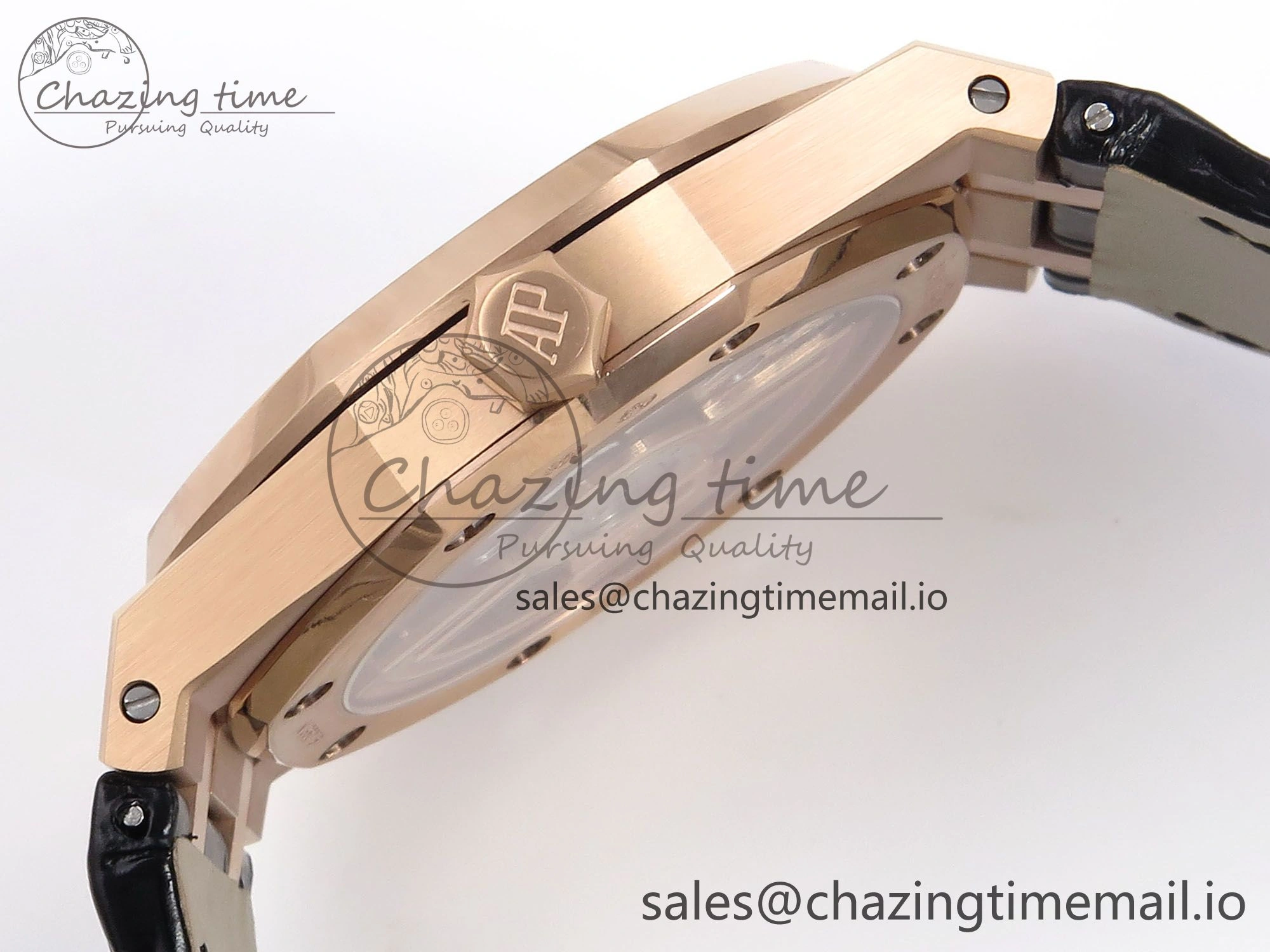 Stretchable Royal Oak 41mm 15510 “50th Anniversary” RG IPF 1:1 Best Edition Black Textured Dial on Black Leather Strap SA4302 Super Clone 4381