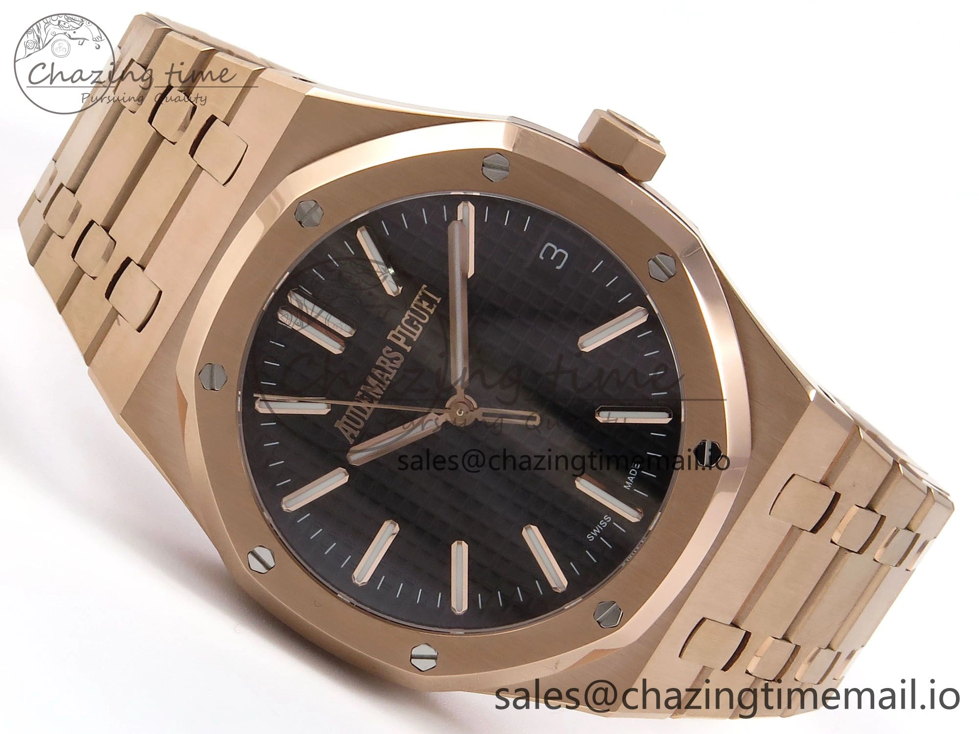Royal Oak 41mm 15510 “50th Anniversary” RG IPF 1:1 Best Edition Black Textured Dial on RG Bracelet SA4302 Super Clone Refined 4382