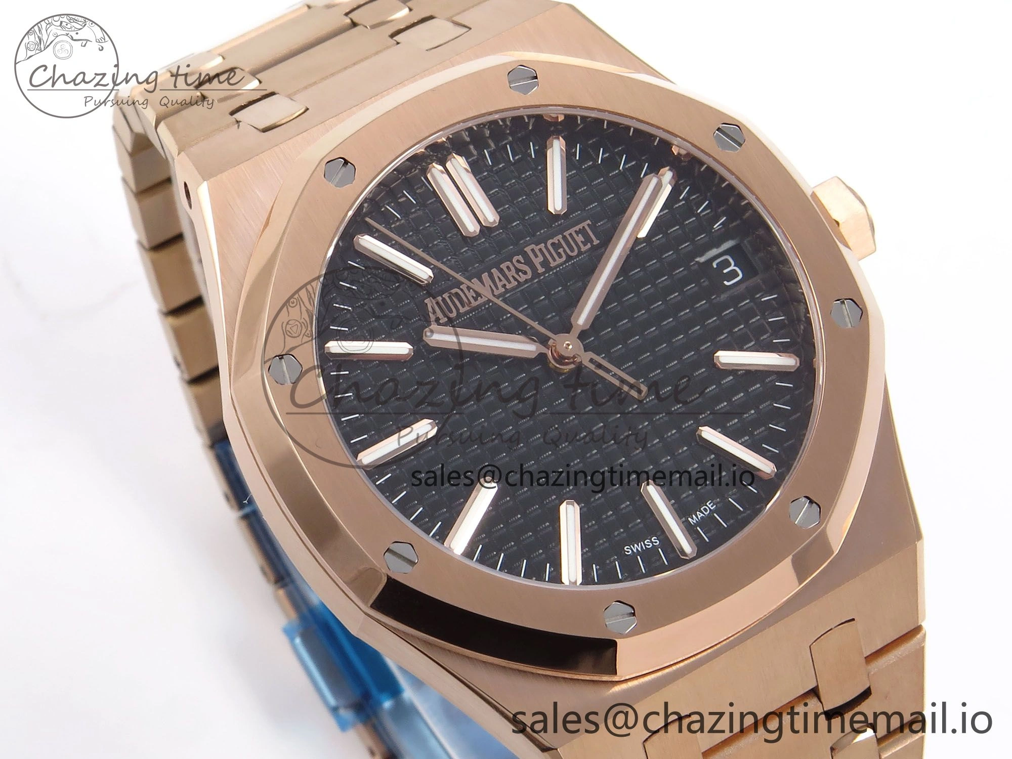 Royal Oak 41mm 15510 “50th Anniversary” RG IPF 1:1 Best Edition Black Textured Dial on RG Bracelet SA4302 Super Clone Refined 4382
