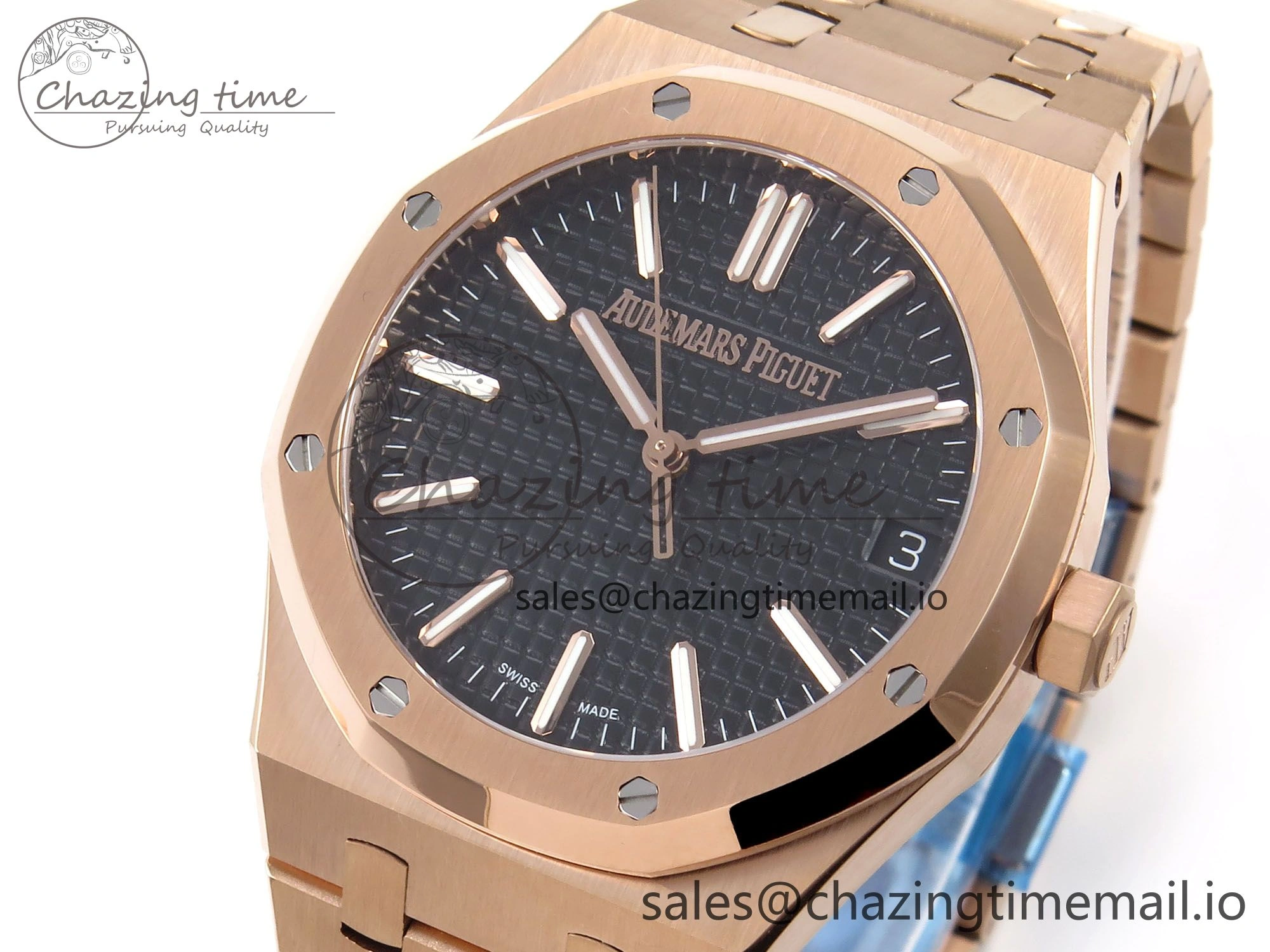 Royal Oak 41mm 15510 “50th Anniversary” RG IPF 1:1 Best Edition Black Textured Dial on RG Bracelet SA4302 Super Clone Refined 4382