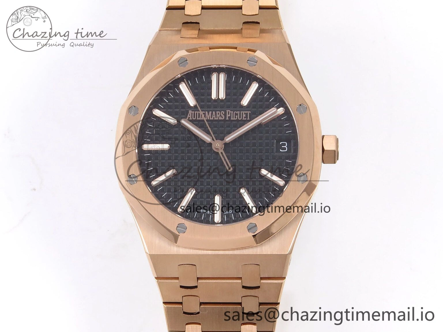 Royal Oak 41mm 15510 “50th Anniversary” RG IPF 1:1 Best Edition Black Textured Dial on RG Bracelet SA4302 Super Clone Refined 4382