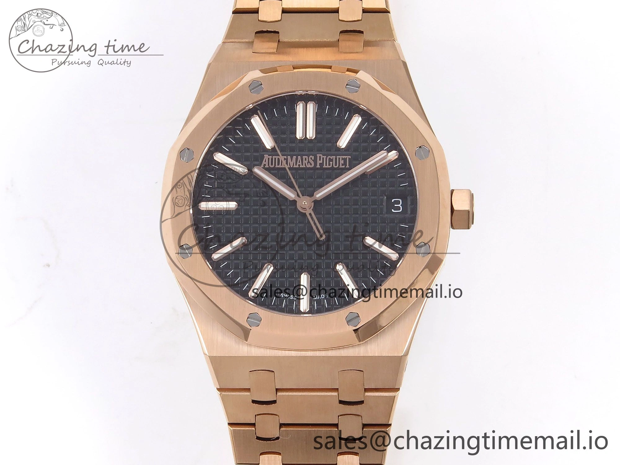 Royal Oak 41mm 15510 “50th Anniversary” RG IPF 1:1 Best Edition Black Textured Dial on RG Bracelet SA4302 Super Clone Refined 4382