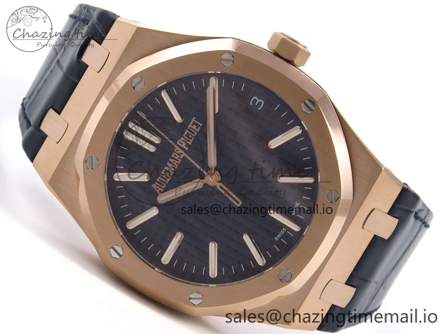 Trendy Royal Oak 41mm 15510 “50th Anniversary” RG IPF 1:1 Best Edition Blue Textured Dial on Blue Leather Strap SA4302 Super Clone 4380