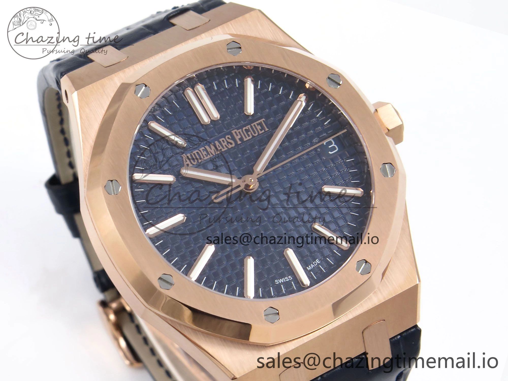 Trendy Royal Oak 41mm 15510 “50th Anniversary” RG IPF 1:1 Best Edition Blue Textured Dial on Blue Leather Strap SA4302 Super Clone 4380
