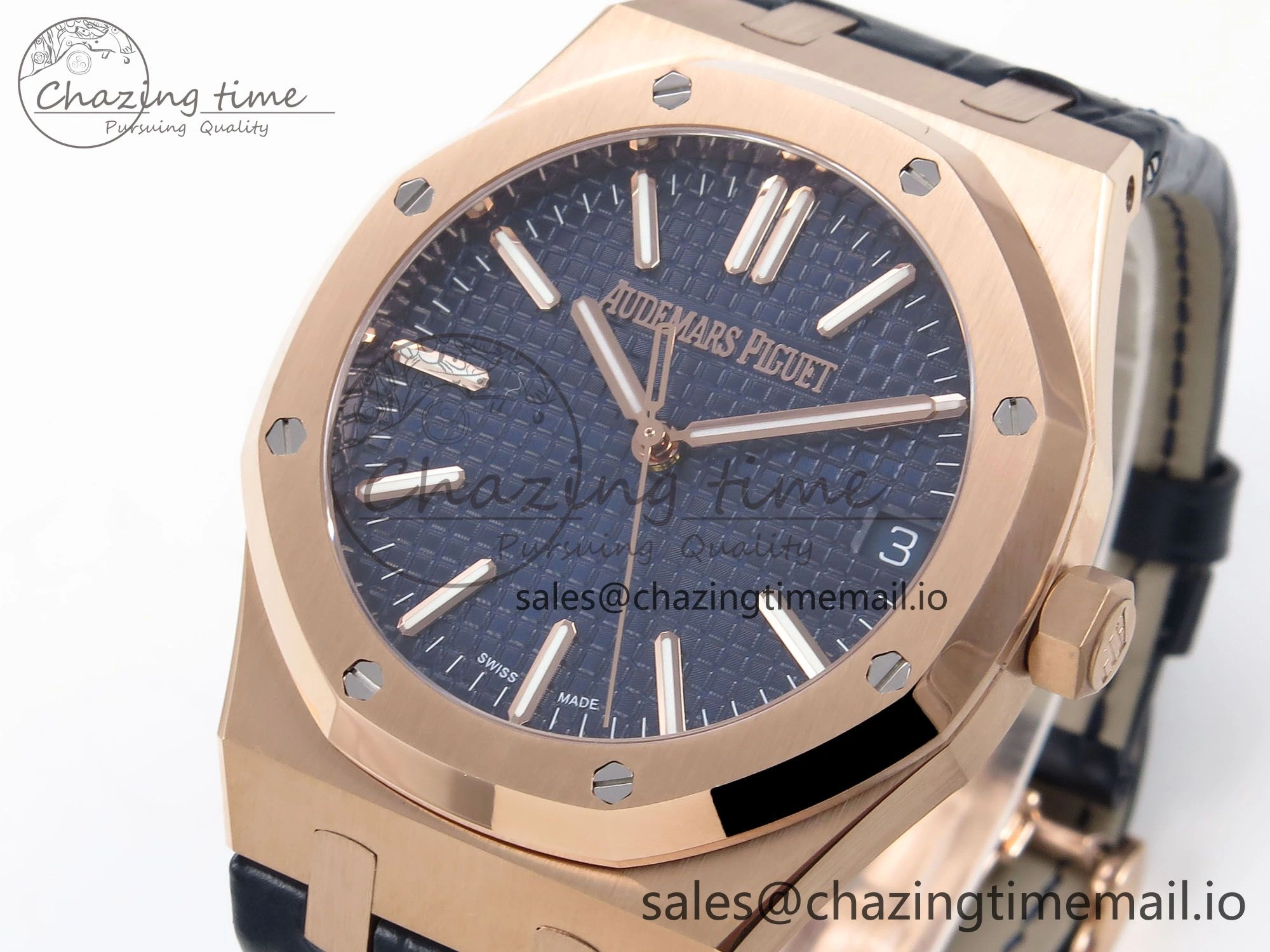 Trendy Royal Oak 41mm 15510 “50th Anniversary” RG IPF 1:1 Best Edition Blue Textured Dial on Blue Leather Strap SA4302 Super Clone 4380