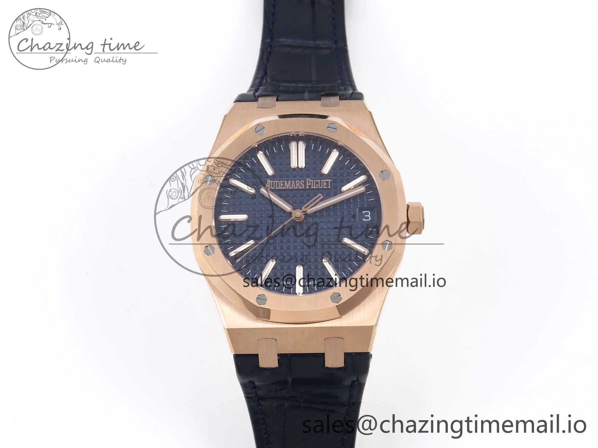 Trendy Royal Oak 41mm 15510 “50th Anniversary” RG IPF 1:1 Best Edition Blue Textured Dial on Blue Leather Strap SA4302 Super Clone 4380