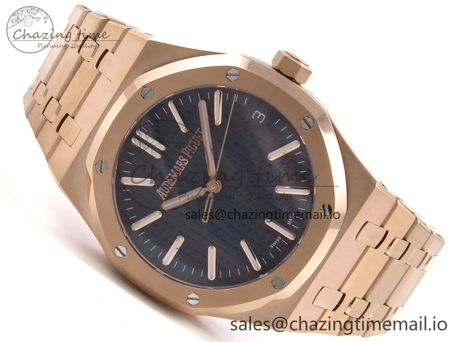 RelaxedFit Royal Oak 41mm 15510 “50th Anniversary” RG IPF 1:1 Best Edition Blue Textured Dial on RG Bracelet SA4302 Super Clone 4383
