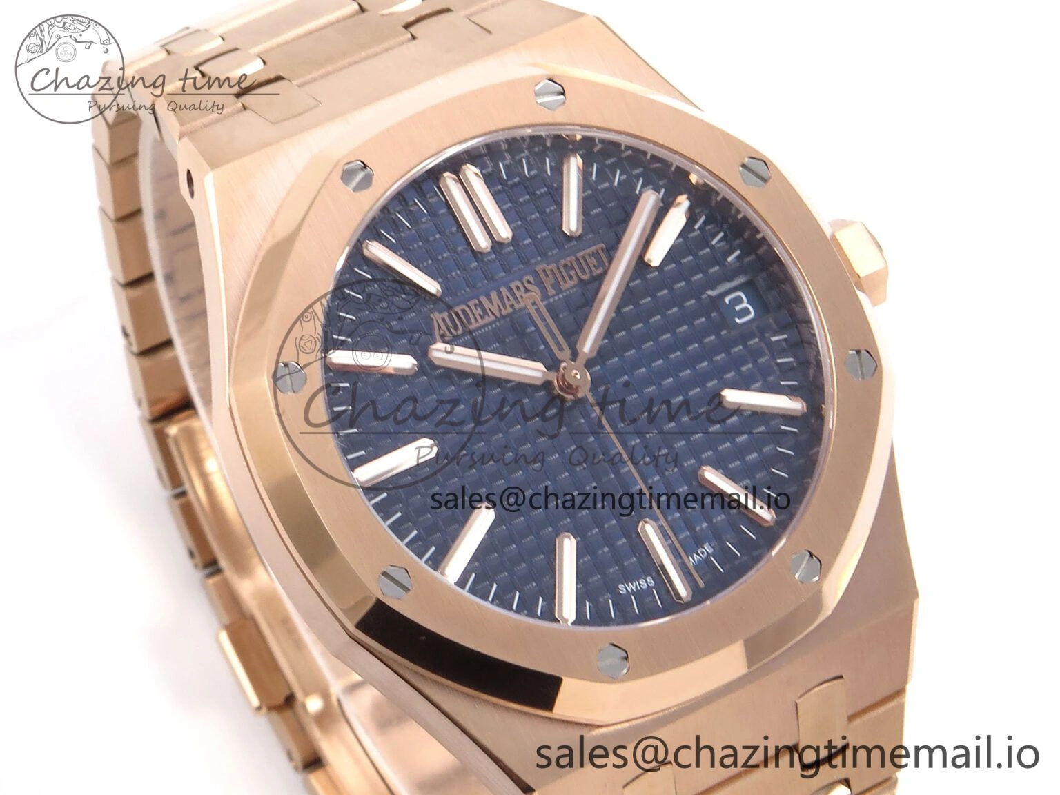 RelaxedFit Royal Oak 41mm 15510 “50th Anniversary” RG IPF 1:1 Best Edition Blue Textured Dial on RG Bracelet SA4302 Super Clone 4383