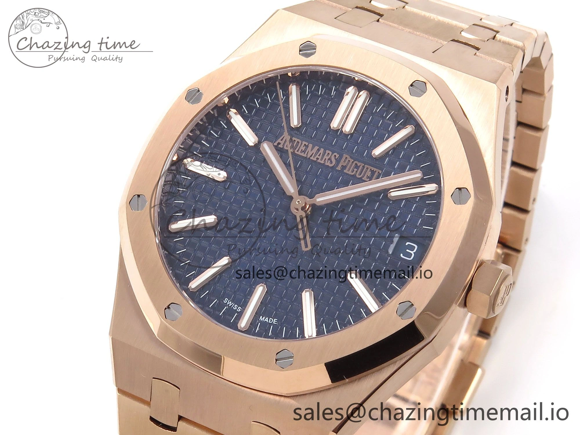 RelaxedFit Royal Oak 41mm 15510 “50th Anniversary” RG IPF 1:1 Best Edition Blue Textured Dial on RG Bracelet SA4302 Super Clone 4383