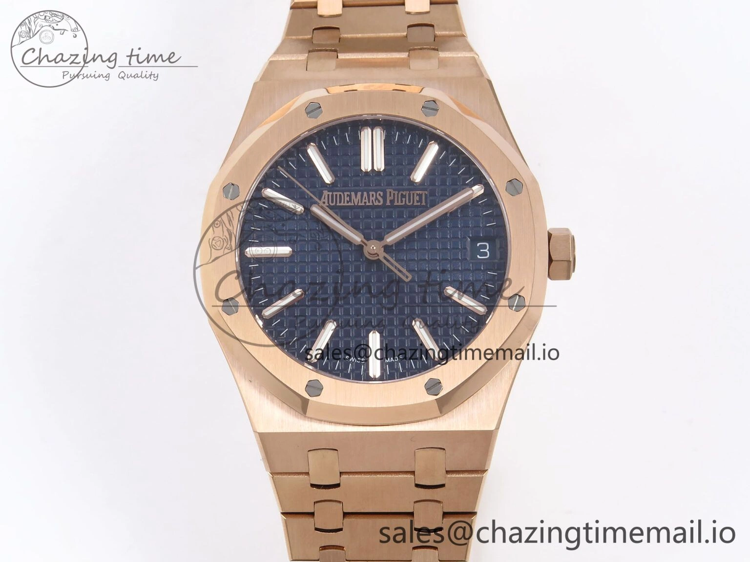 RelaxedFit Royal Oak 41mm 15510 “50th Anniversary” RG IPF 1:1 Best Edition Blue Textured Dial on RG Bracelet SA4302 Super Clone 4383