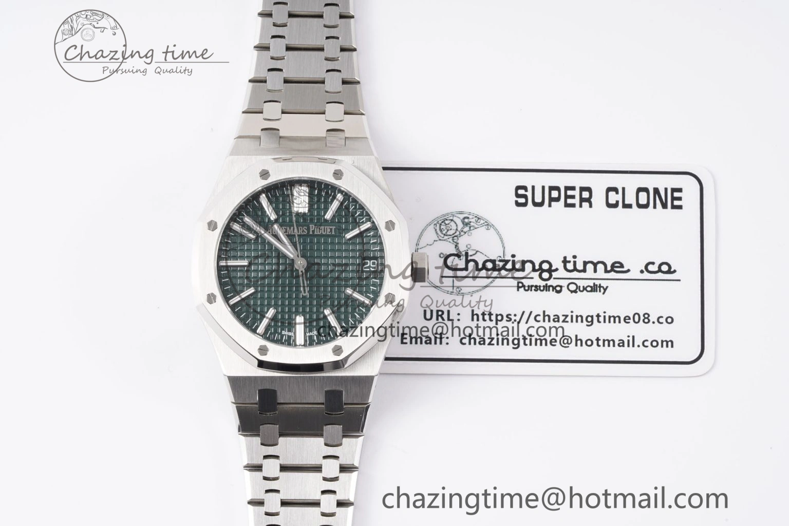 Breathable Royal Oak 41mm 15510 “50th Anniversary” SS APSF 1:1 Best Edition Green Dial on SS Bracelet SA4302 Super Clone 4587