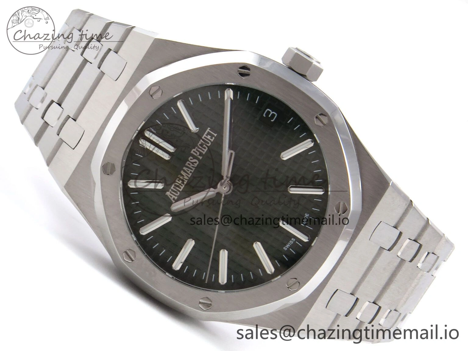 TravelReady Royal Oak 41mm 15510 “50th Anniversary” SS IPF 1:1 Best Edition Green Textured Dial on SS Bracelet SA4302 Super Clone 4387