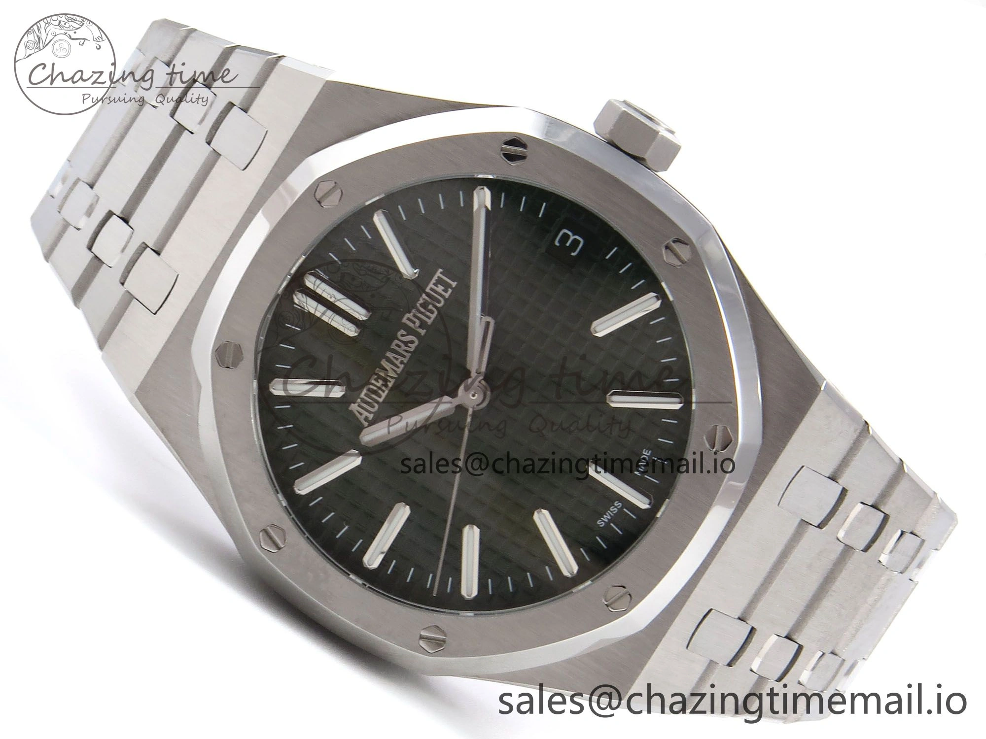 TravelReady Royal Oak 41mm 15510 “50th Anniversary” SS IPF 1:1 Best Edition Green Textured Dial on SS Bracelet SA4302 Super Clone 4387