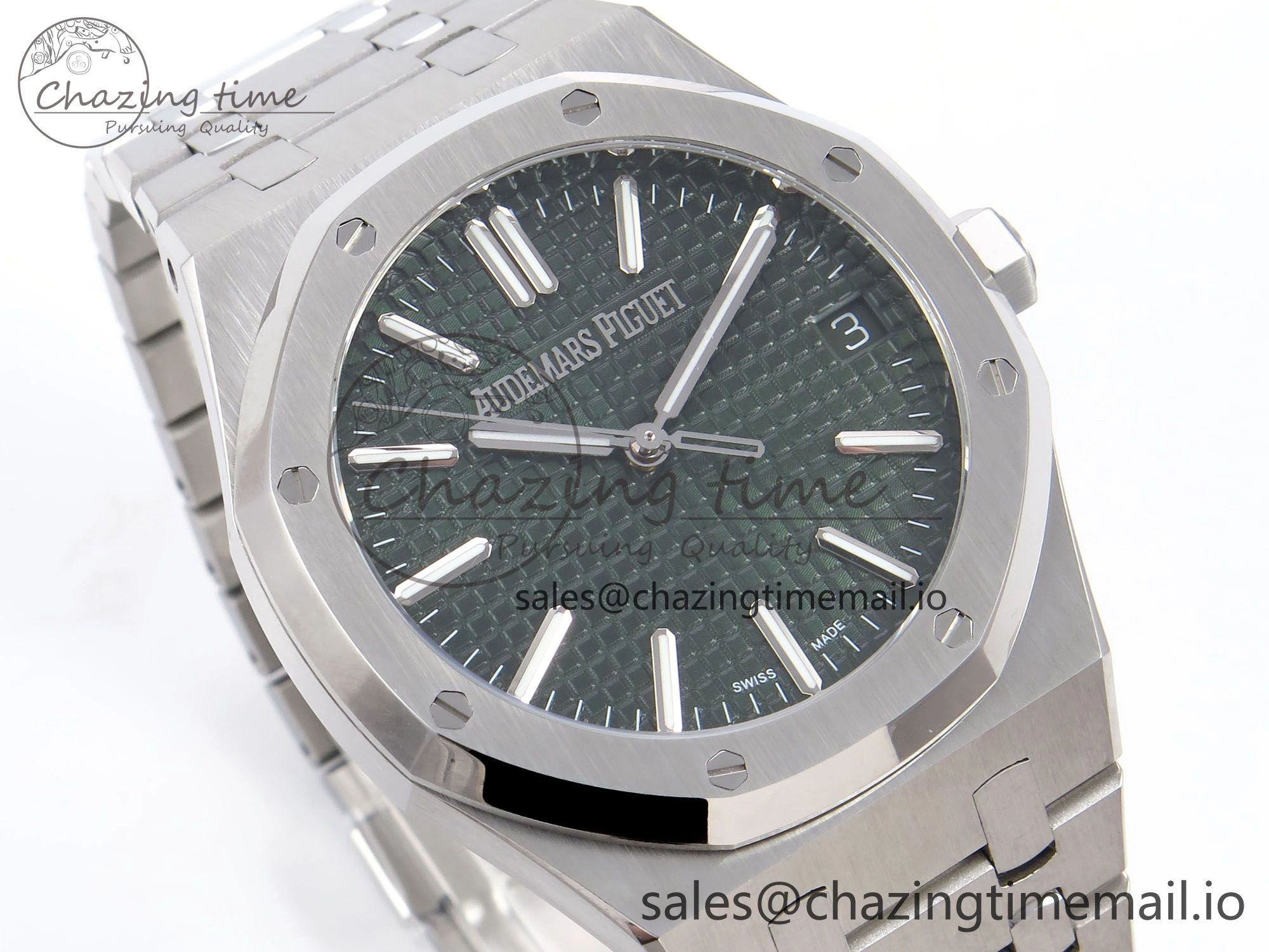 TravelReady Royal Oak 41mm 15510 “50th Anniversary” SS IPF 1:1 Best Edition Green Textured Dial on SS Bracelet SA4302 Super Clone 4387