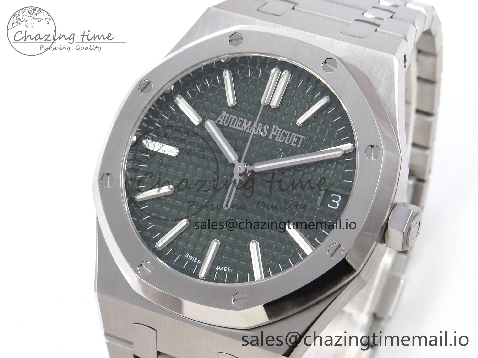 TravelReady Royal Oak 41mm 15510 “50th Anniversary” SS IPF 1:1 Best Edition Green Textured Dial on SS Bracelet SA4302 Super Clone 4387