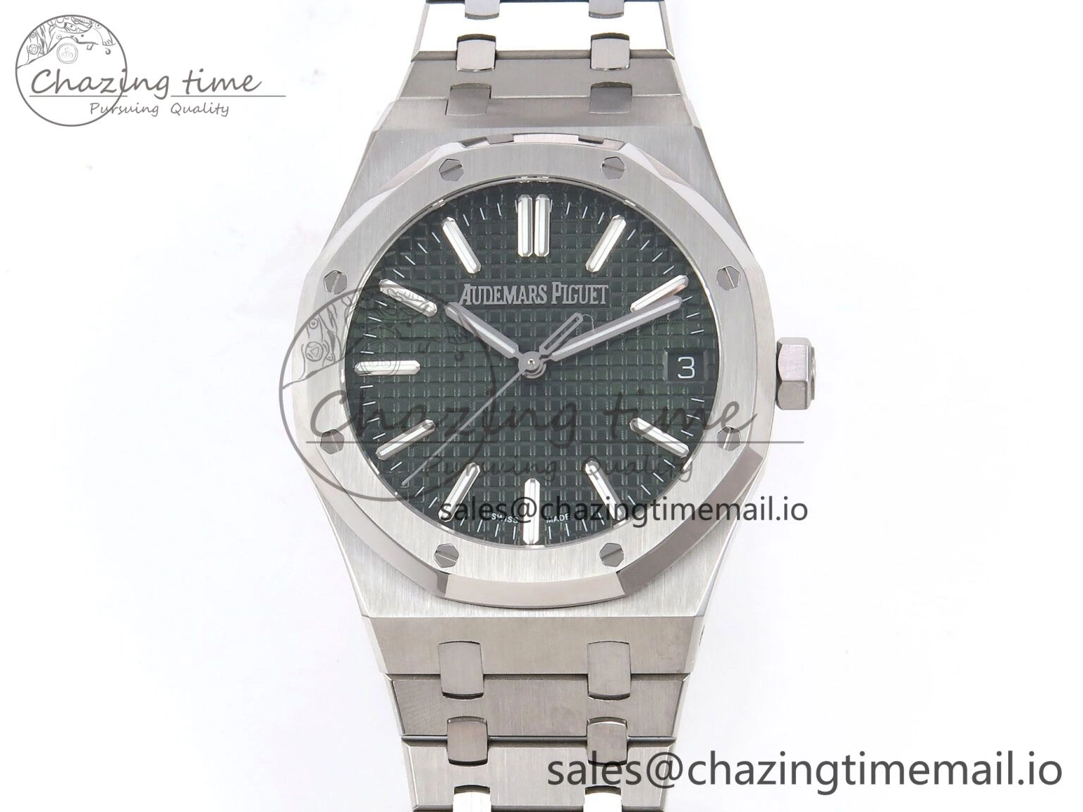TravelReady Royal Oak 41mm 15510 “50th Anniversary” SS IPF 1:1 Best Edition Green Textured Dial on SS Bracelet SA4302 Super Clone 4387