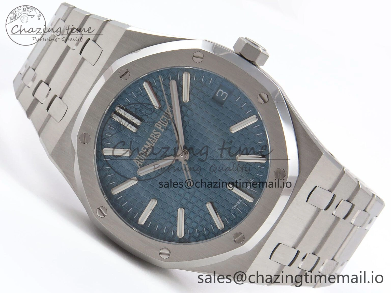 Royal Oak 41mm 15510 “50th Anniversary” SS IPF 1:1 Best Edition Light Blue Textured Dial on SS Bracelet SA4302 Super Clone Fashionable 4384