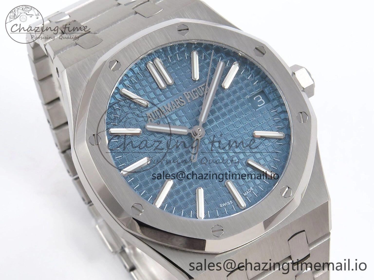 Royal Oak 41mm 15510 “50th Anniversary” SS IPF 1:1 Best Edition Light Blue Textured Dial on SS Bracelet SA4302 Super Clone Fashionable 4384