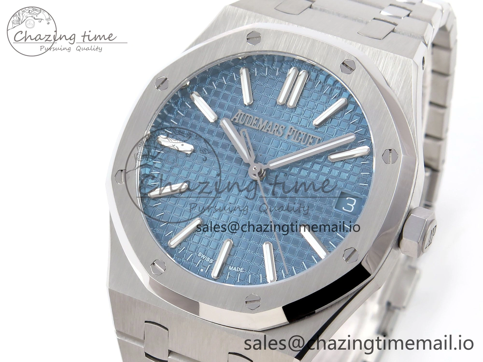 Royal Oak 41mm 15510 “50th Anniversary” SS IPF 1:1 Best Edition Light Blue Textured Dial on SS Bracelet SA4302 Super Clone Fashionable 4384