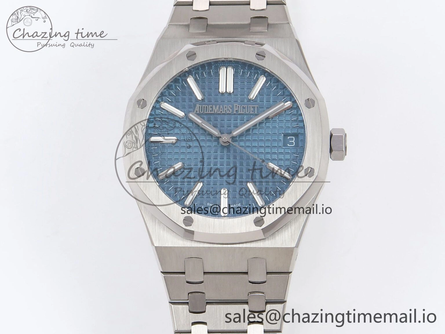 Royal Oak 41mm 15510 “50th Anniversary” SS IPF 1:1 Best Edition Light Blue Textured Dial on SS Bracelet SA4302 Super Clone Fashionable 4384