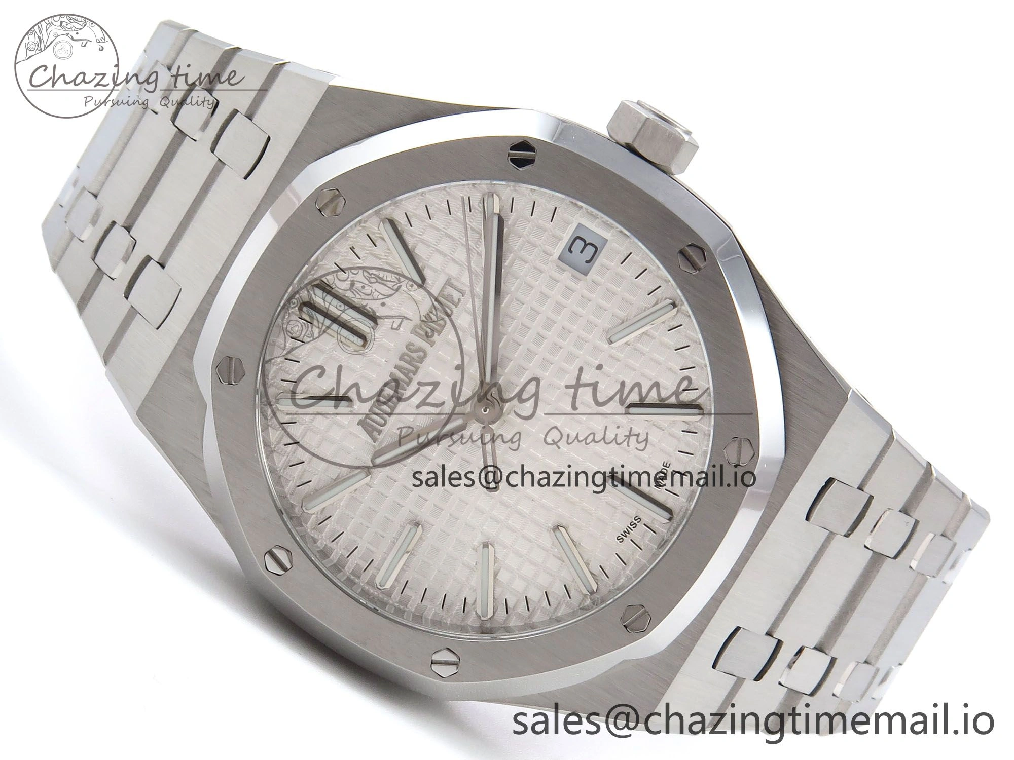 Durable Royal Oak 41mm 15510 “50th Anniversary” SS IPF 1:1 Best Edition White Textured Dial on SS Bracelet SA4302 Super Clone 4389