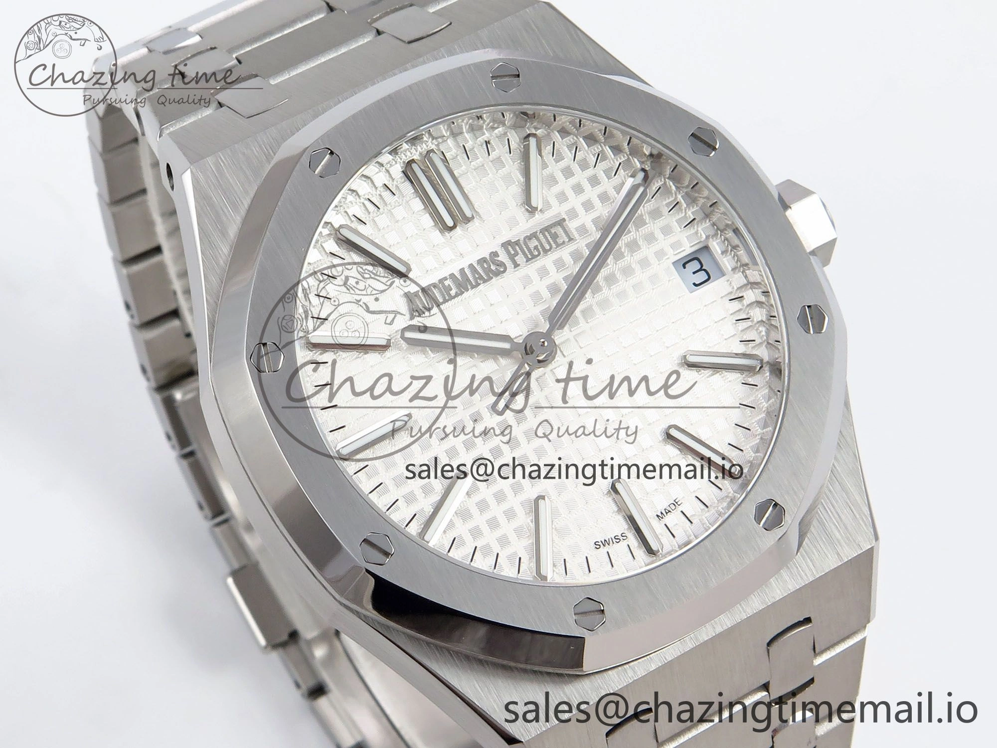 Durable Royal Oak 41mm 15510 “50th Anniversary” SS IPF 1:1 Best Edition White Textured Dial on SS Bracelet SA4302 Super Clone 4389