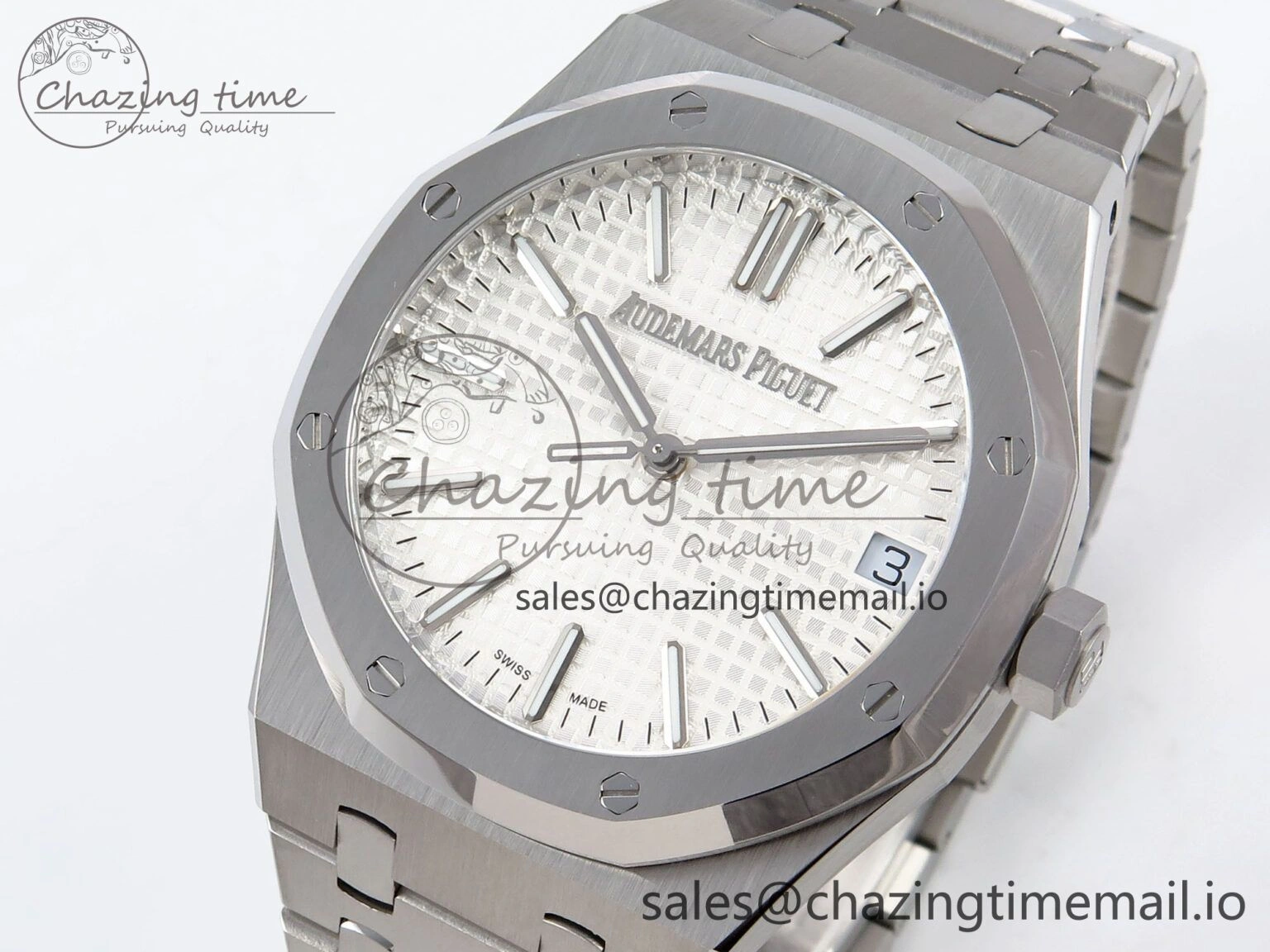 Durable Royal Oak 41mm 15510 “50th Anniversary” SS IPF 1:1 Best Edition White Textured Dial on SS Bracelet SA4302 Super Clone 4389