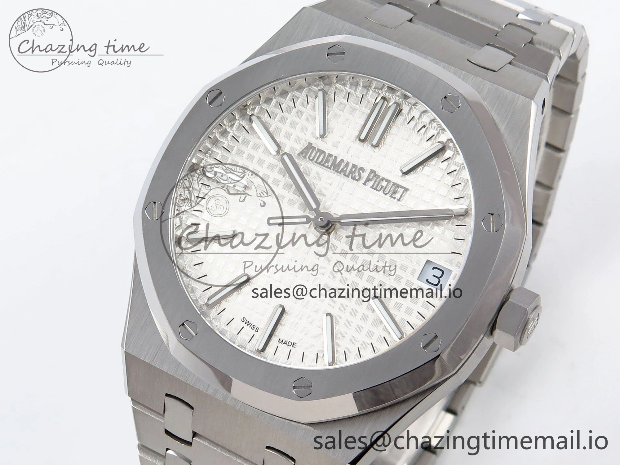 Durable Royal Oak 41mm 15510 “50th Anniversary” SS IPF 1:1 Best Edition White Textured Dial on SS Bracelet SA4302 Super Clone 4389