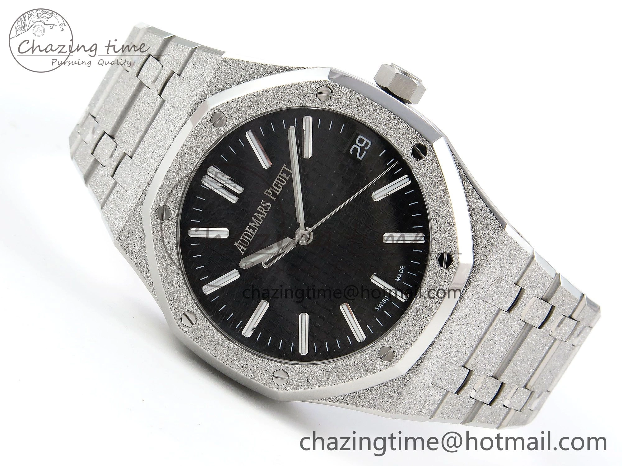 Comfortable Royal Oak 41mm 15510 Frosted SS APSF 1:1 Best Edition Black Textured Dial on SS Bracelet SA4302 Super Clone 4416