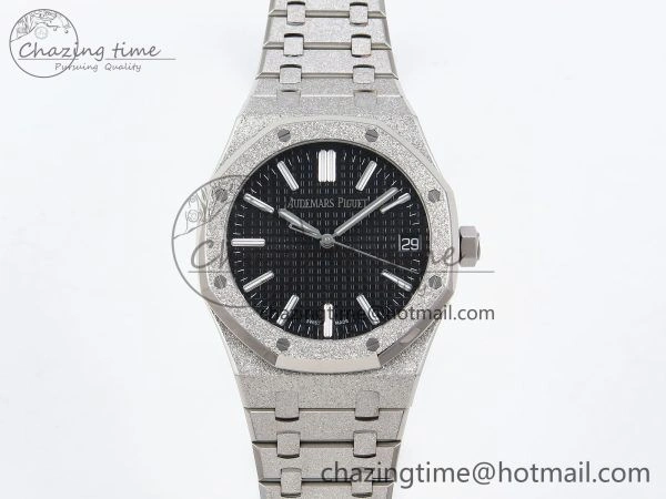 Comfortable Royal Oak 41mm 15510 Frosted SS APSF 1:1 Best Edition Black Textured Dial on SS Bracelet SA4302 Super Clone 4416