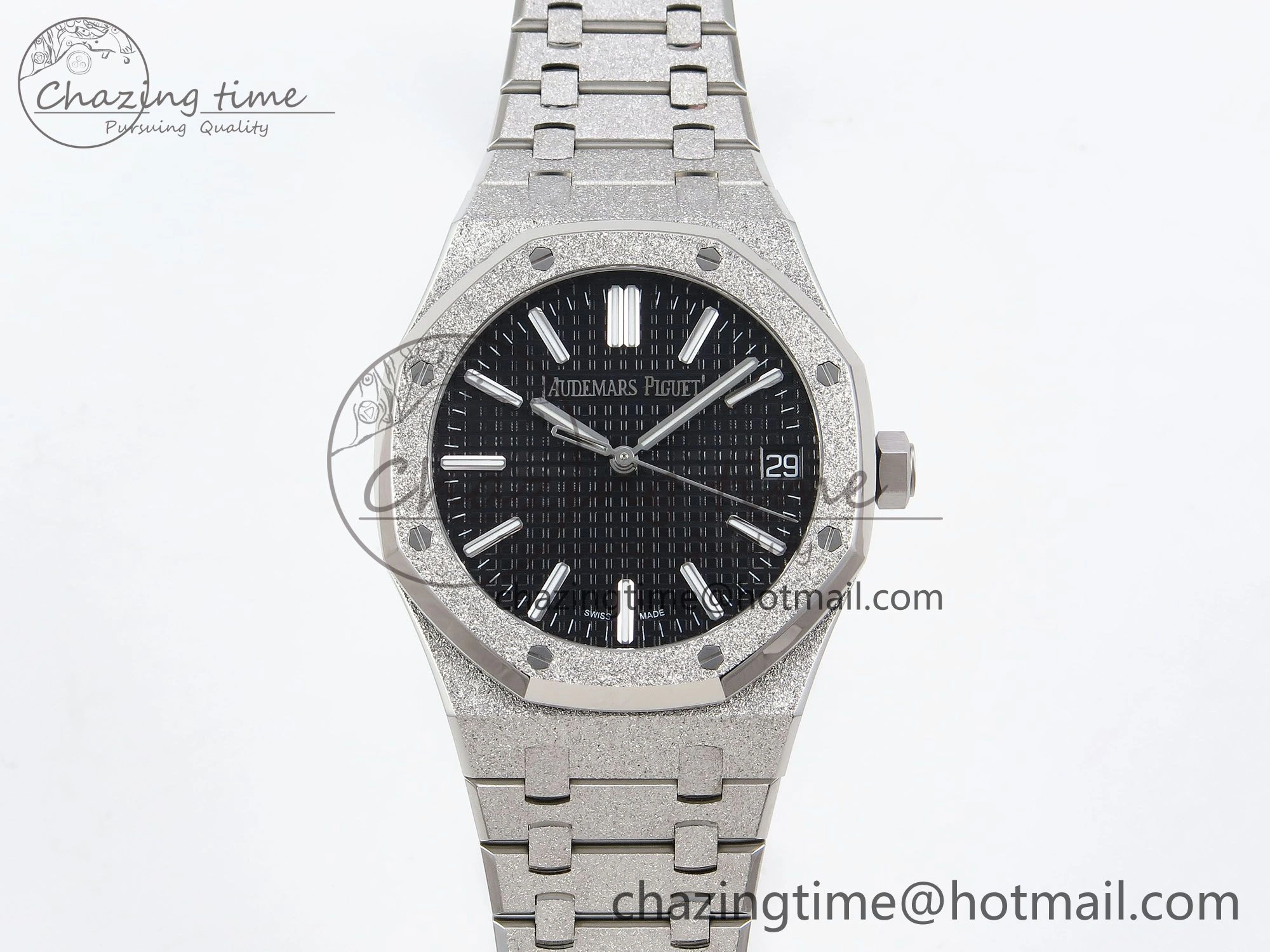 Comfortable Royal Oak 41mm 15510 Frosted SS APSF 1:1 Best Edition Black Textured Dial on SS Bracelet SA4302 Super Clone 4416