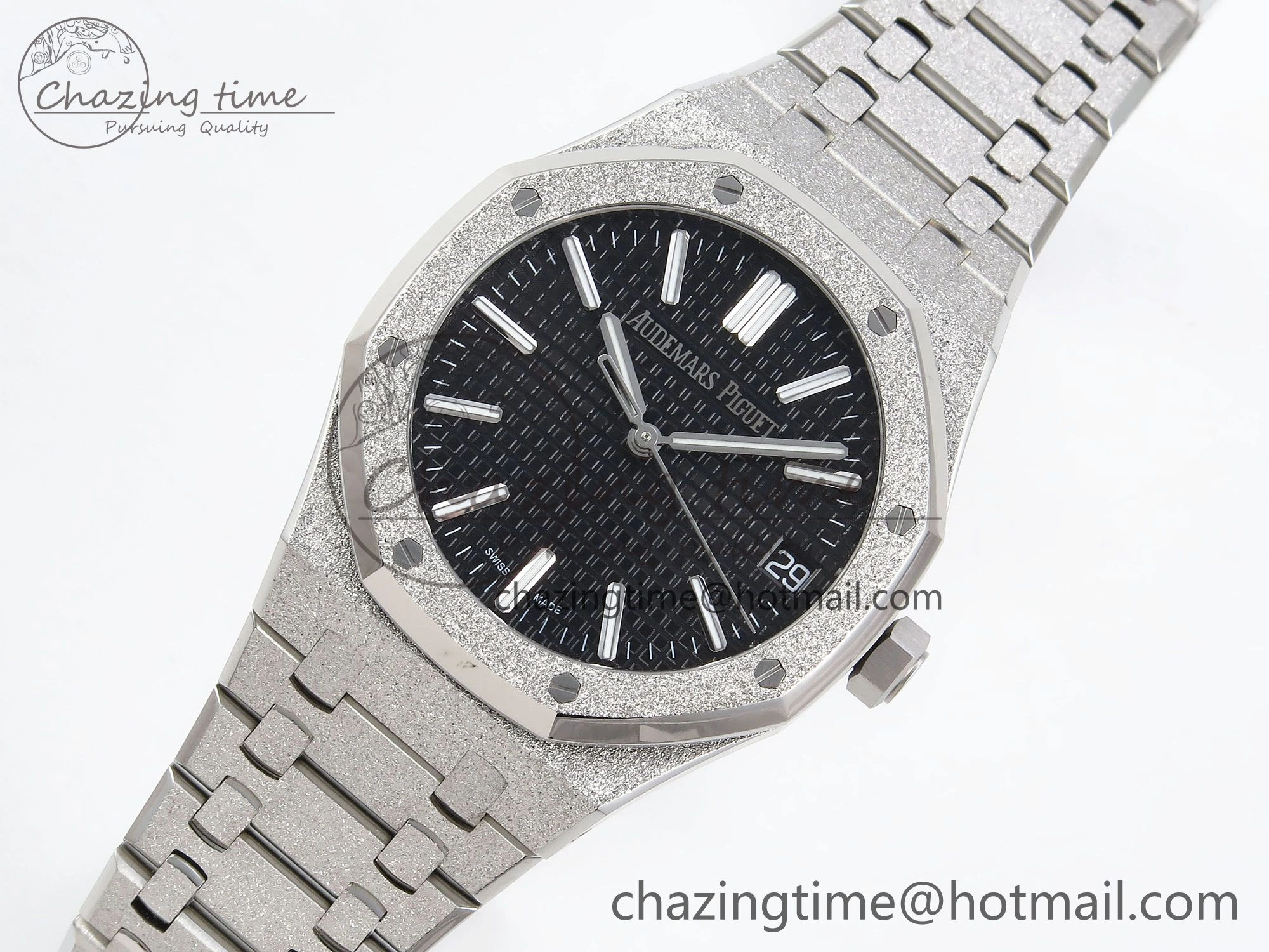 Comfortable Royal Oak 41mm 15510 Frosted SS APSF 1:1 Best Edition Black Textured Dial on SS Bracelet SA4302 Super Clone 4416