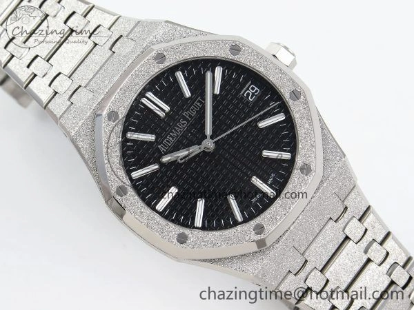 Comfortable Royal Oak 41mm 15510 Frosted SS APSF 1:1 Best Edition Black Textured Dial on SS Bracelet SA4302 Super Clone 4416
